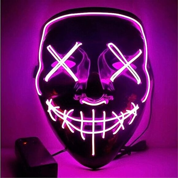 BOGO PURPLE LED Face Mask with 3 Lighting Modes Costume Cosplay Halloween party - Picture 1 of 4